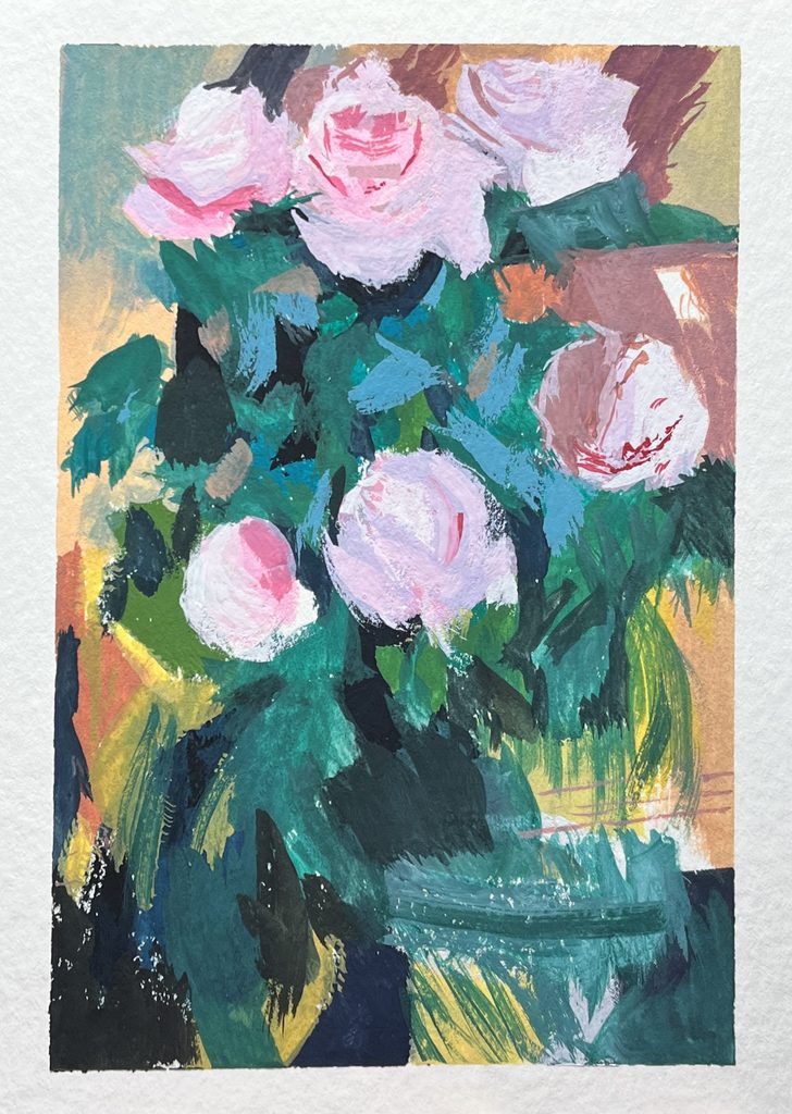 painting of a bouquet of pink flowers
