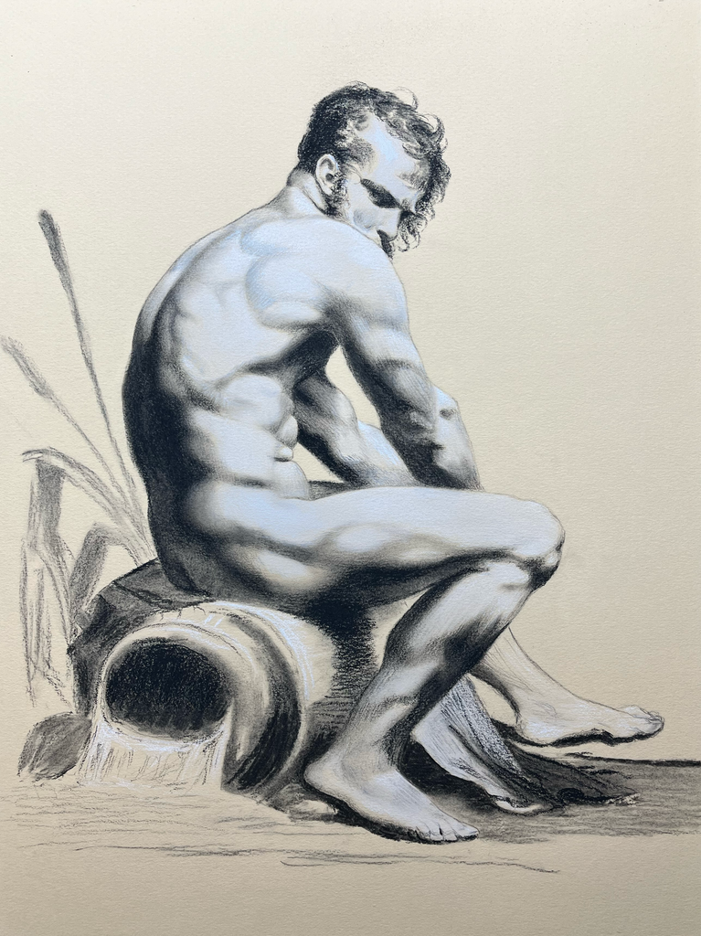 charcoal drawing of a nude man