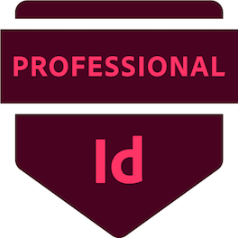 Badge displaying Adobe InDesign Certified Professional credentials